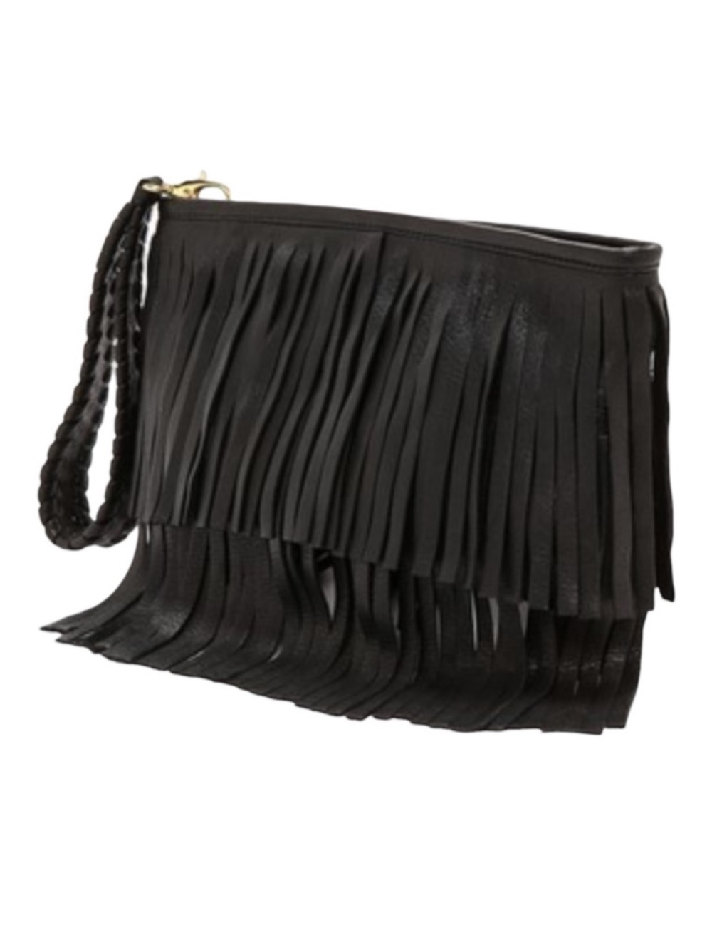 B-LOW THE BELT | Twiggy Fringe Leather Clutch and Dust Bag in Black